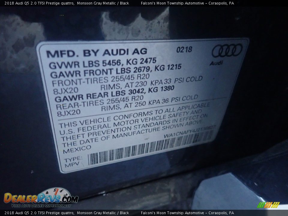 2018 Audi Q5 2.0 TFSI Prestige quattro Monsoon Gray Metallic / Black Photo #27