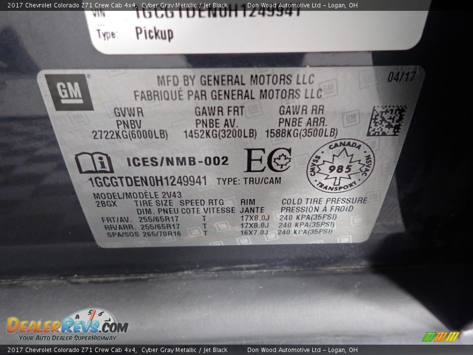 2017 Chevrolet Colorado Z71 Crew Cab 4x4 Cyber Gray Metallic / Jet Black Photo #32