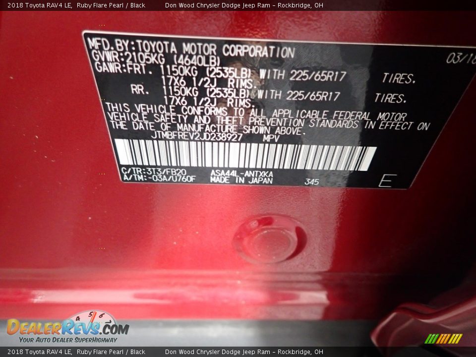 2018 Toyota RAV4 LE Ruby Flare Pearl / Black Photo #30