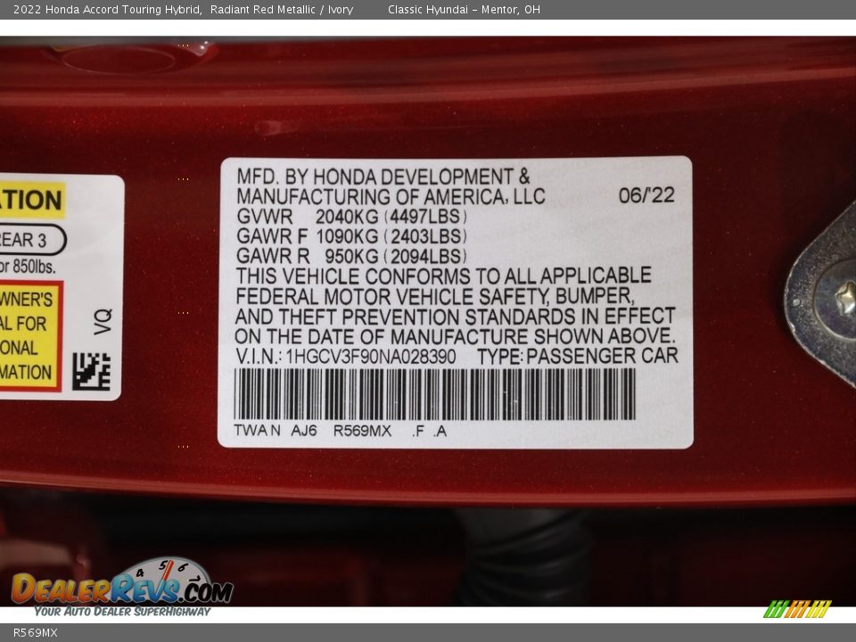 Honda Color Code R569MX Radiant Red Metallic
