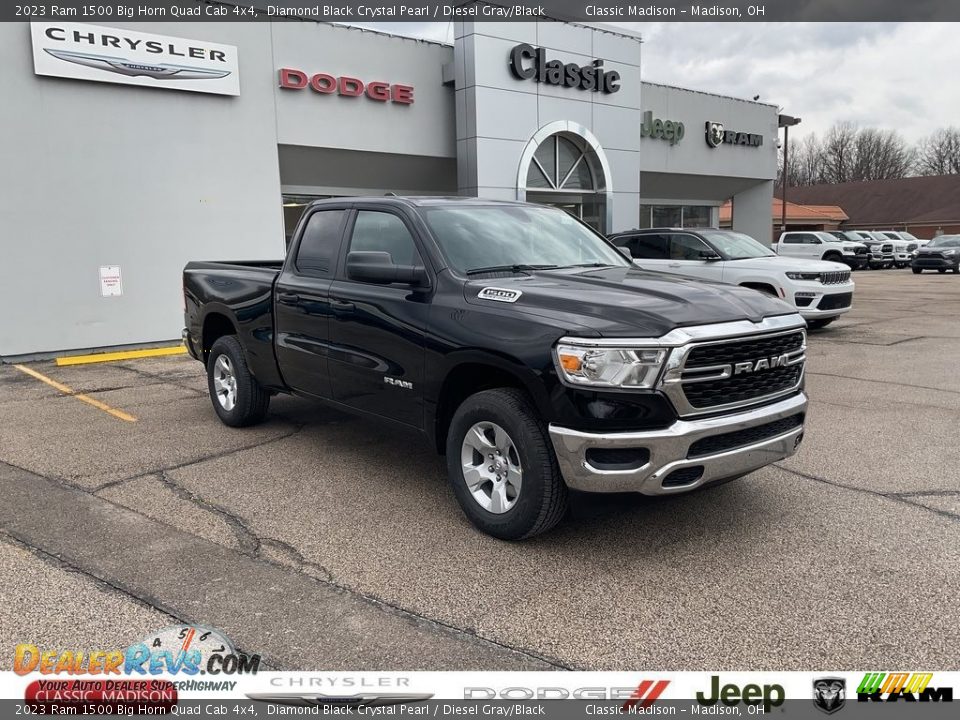 2023 Ram 1500 Big Horn Quad Cab 4x4 Diamond Black Crystal Pearl / Diesel Gray/Black Photo #1