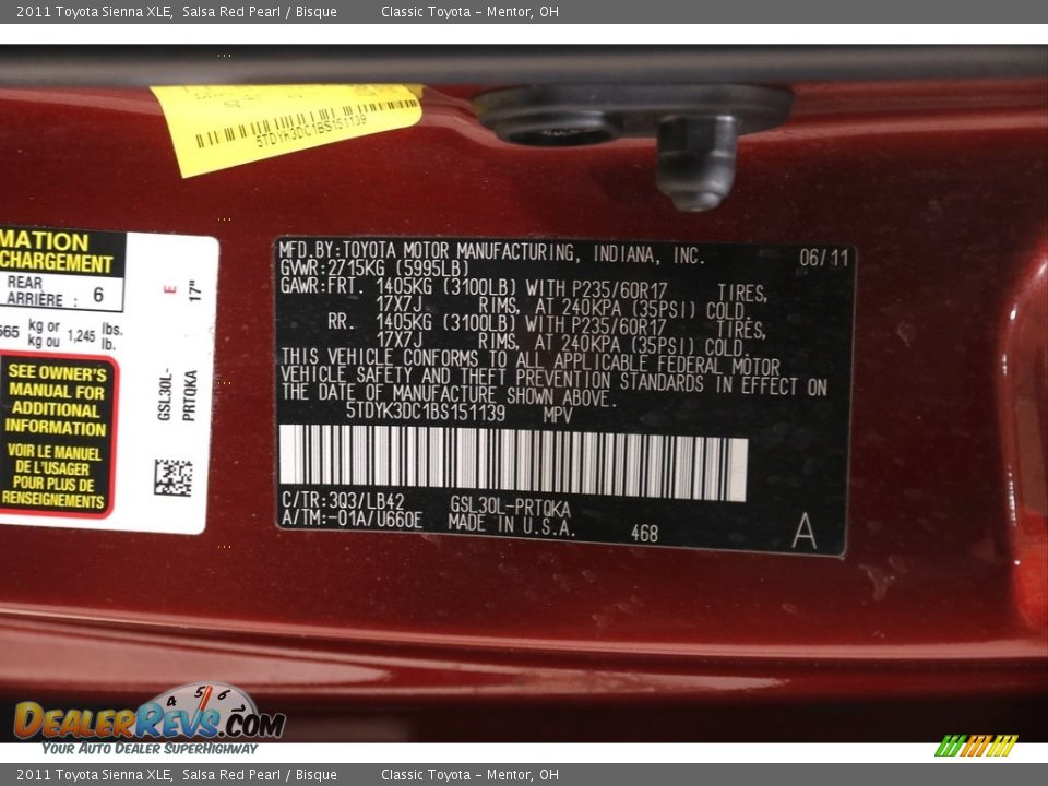 2011 Toyota Sienna XLE Salsa Red Pearl / Bisque Photo #25