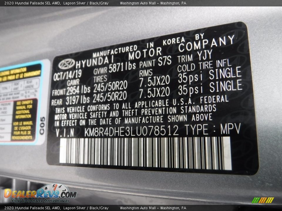 2020 Hyundai Palisade SEL AWD Lagoon Silver / Black/Gray Photo #33