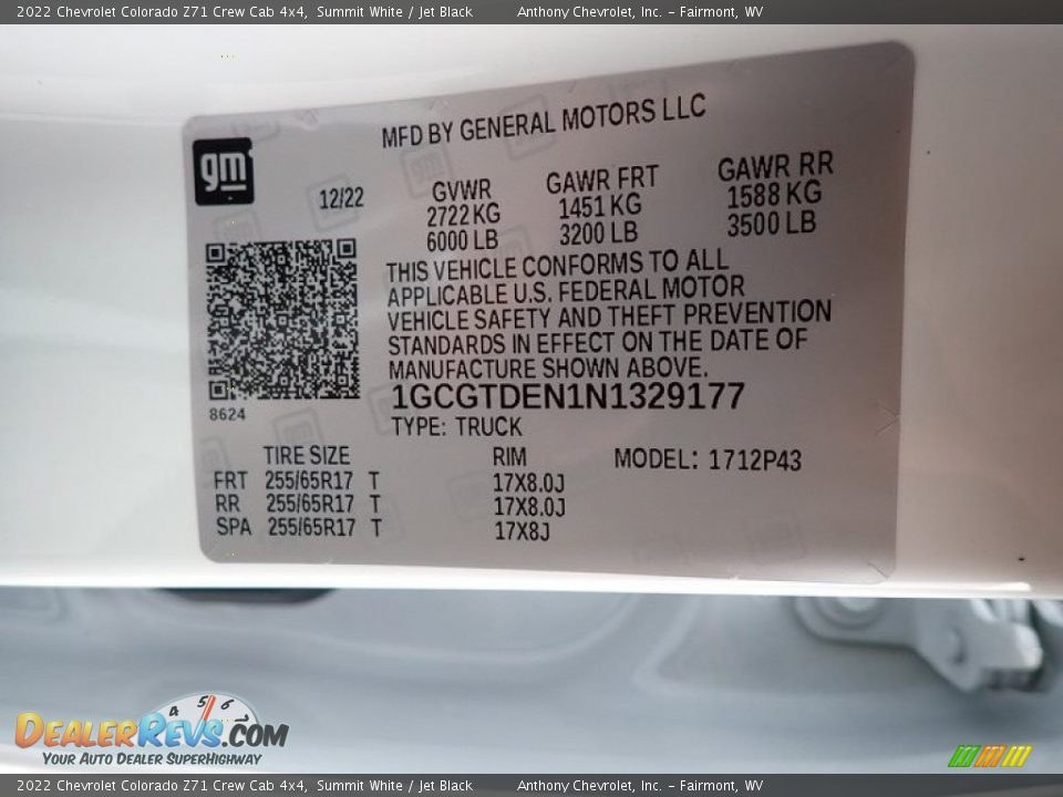 2022 Chevrolet Colorado Z71 Crew Cab 4x4 Summit White / Jet Black Photo #15