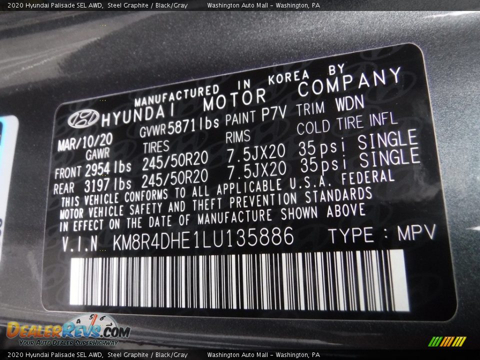 2020 Hyundai Palisade SEL AWD Steel Graphite / Black/Gray Photo #35