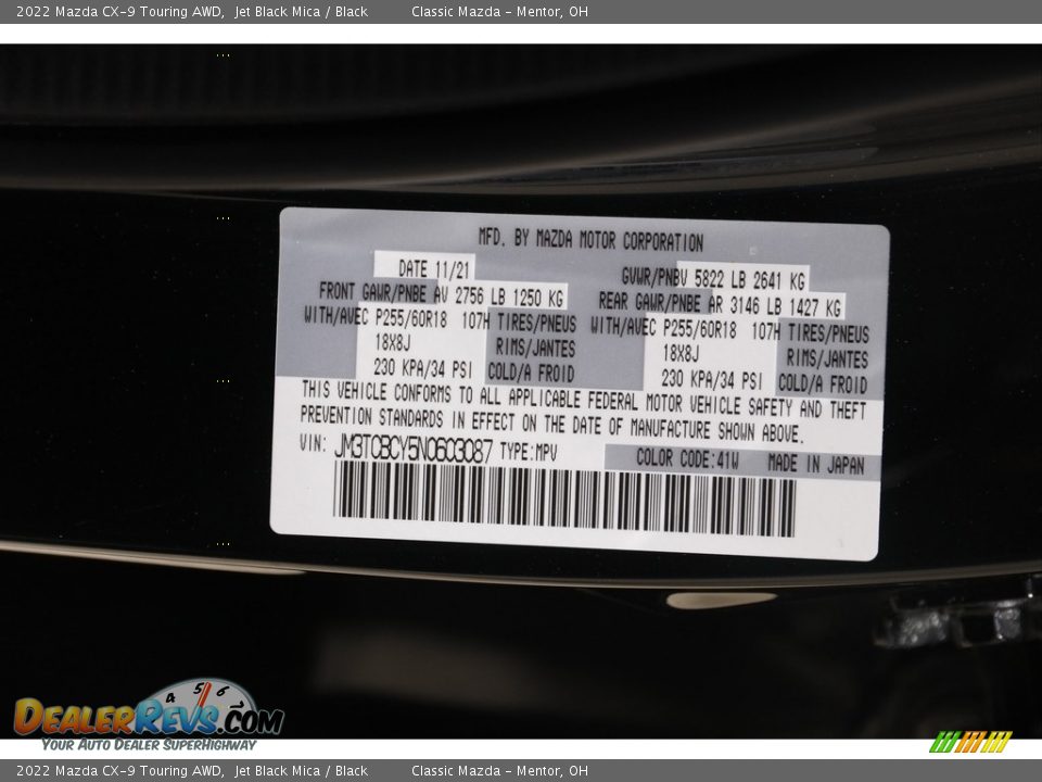 2022 Mazda CX-9 Touring AWD Jet Black Mica / Black Photo #22