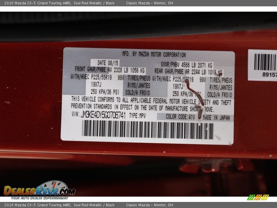 2016 Mazda CX-5 Grand Touring AWD Soul Red Metallic / Black Photo #21