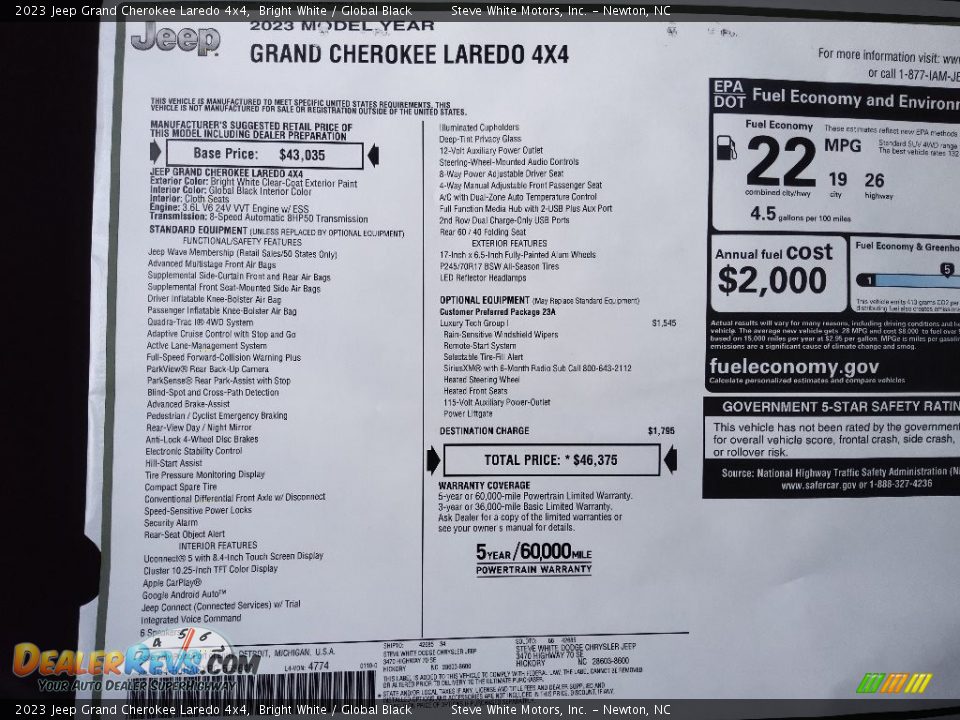 2023 Jeep Grand Cherokee Laredo 4x4 Window Sticker Photo #27