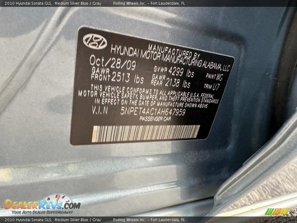 2010 Hyundai Sonata GLS Medium Silver Blue / Gray Photo #27
