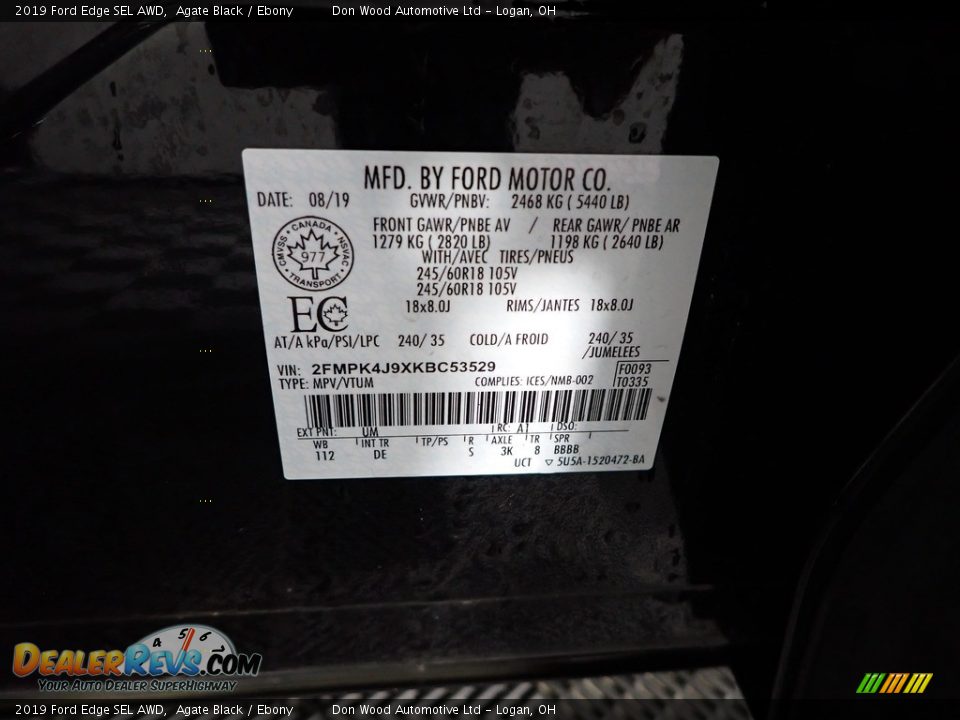 2019 Ford Edge SEL AWD Agate Black / Ebony Photo #32