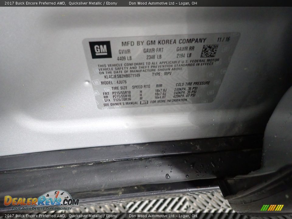2017 Buick Encore Preferred AWD Quicksilver Metallic / Ebony Photo #30