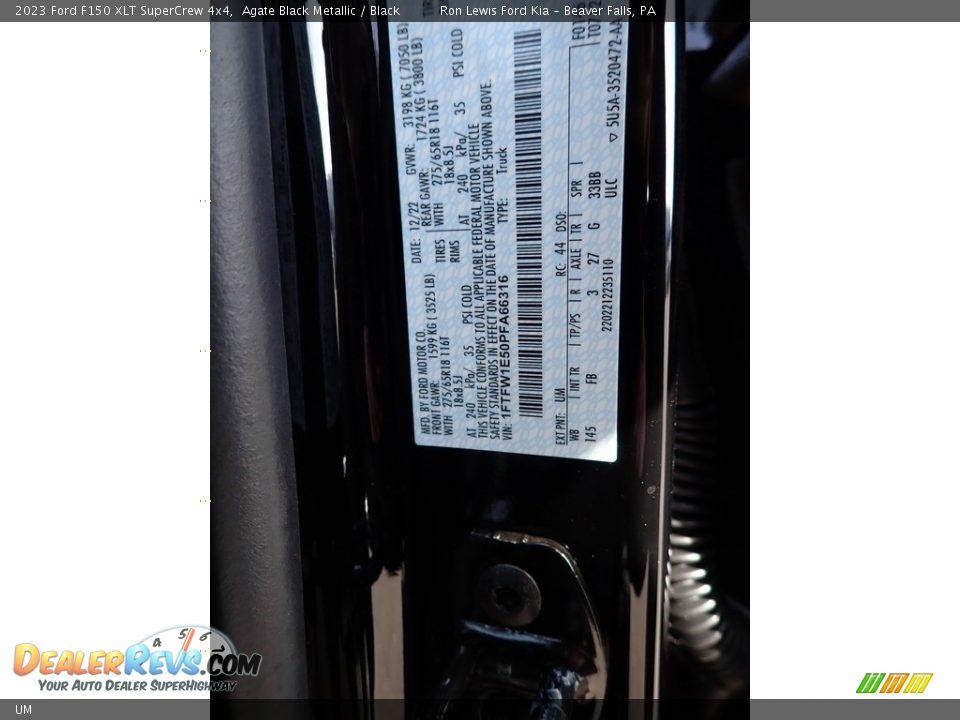 Ford Color Code UM Agate Black Metallic