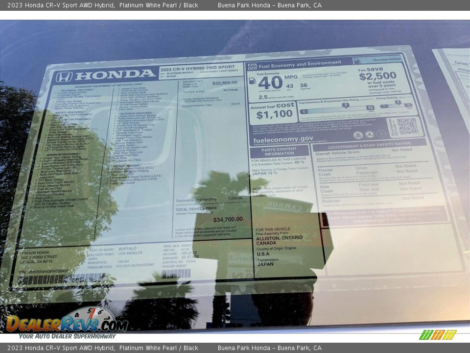 2023 Honda CR-V Sport AWD Hybrid Window Sticker Photo #15