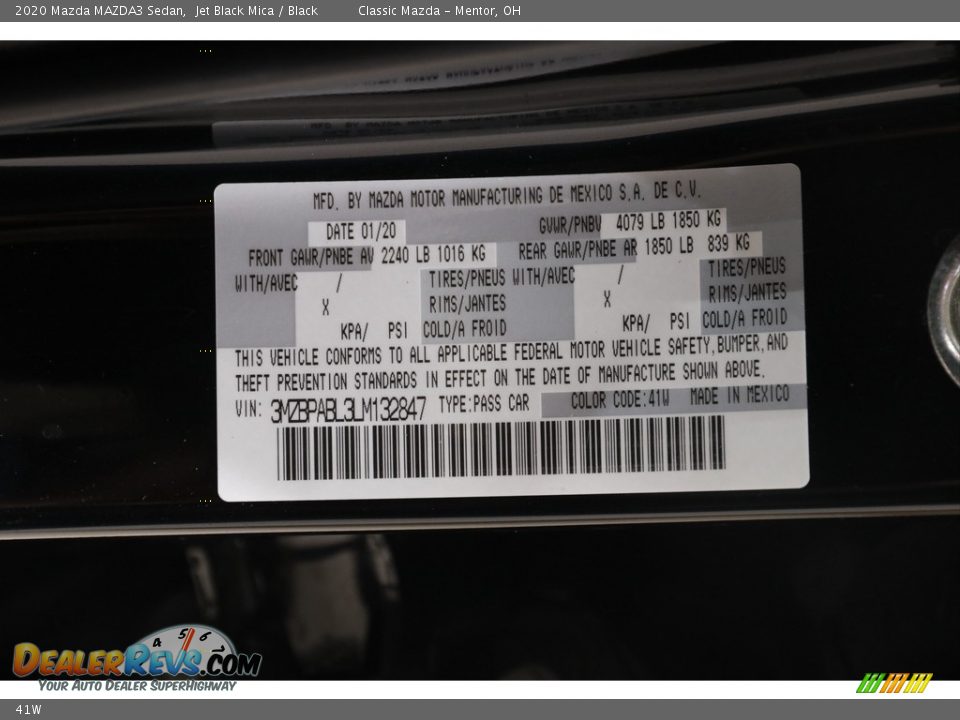 Mazda Color Code 41W Jet Black Mica