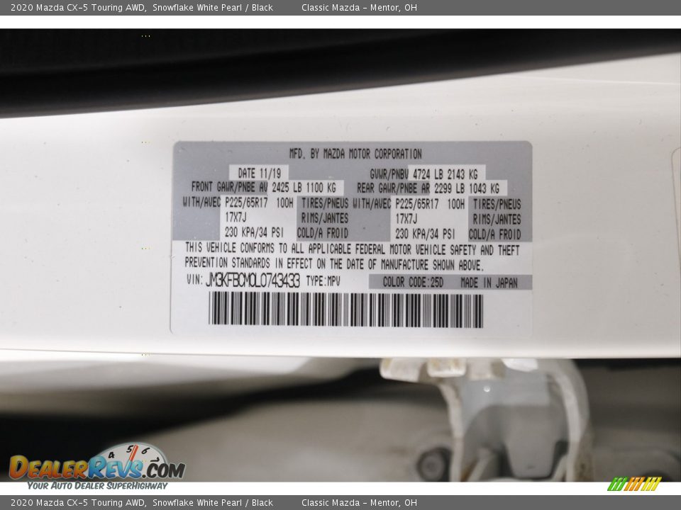 2020 Mazda CX-5 Touring AWD Snowflake White Pearl / Black Photo #22
