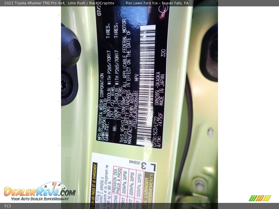 Toyota Color Code 5C3 Lime Rush