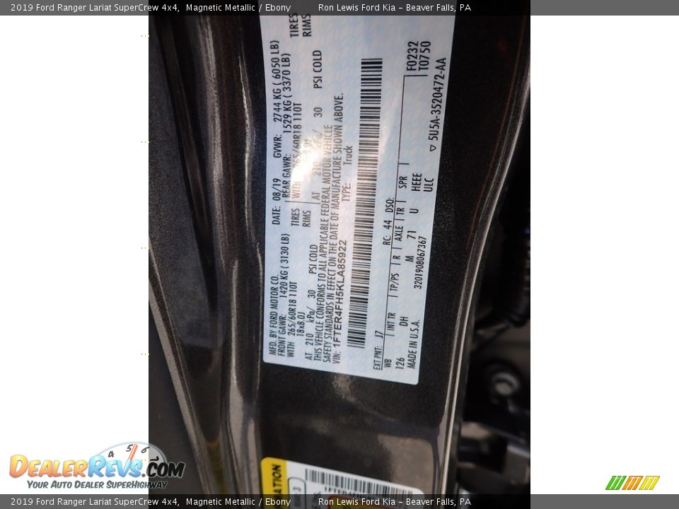 2019 Ford Ranger Lariat SuperCrew 4x4 Magnetic Metallic / Ebony Photo #20