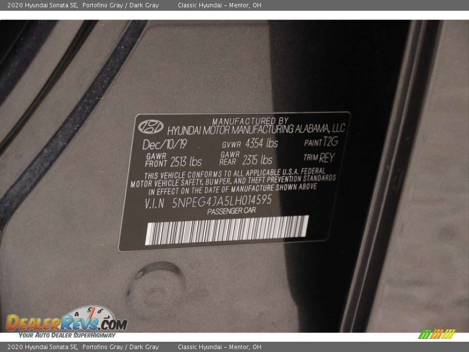 2020 Hyundai Sonata SE Portofino Gray / Dark Gray Photo #20