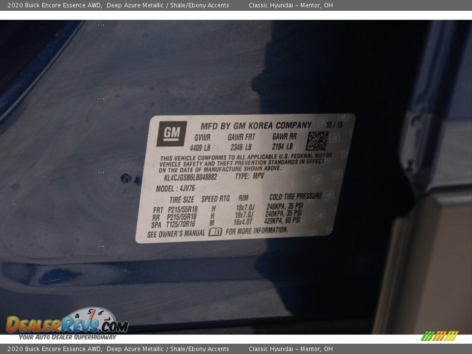 2020 Buick Encore Essence AWD Deep Azure Metallic / Shale/Ebony Accents Photo #22