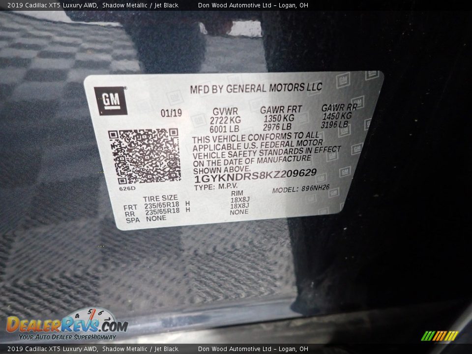 2019 Cadillac XT5 Luxury AWD Shadow Metallic / Jet Black Photo #36