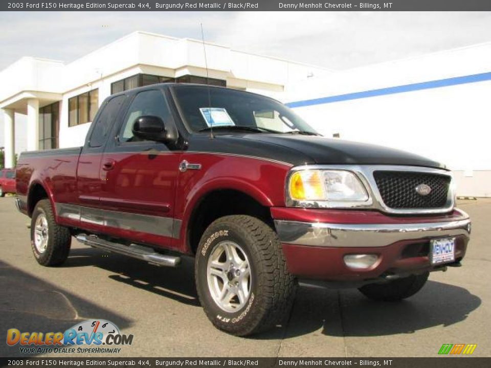 2003 Ford F150 Heritage Edition Supercab 4x4 Burgundy Red Metallic / Black/Red Photo #3