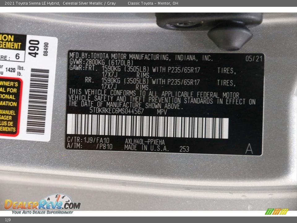Toyota Color Code 1J9 Celestial Silver Metallic