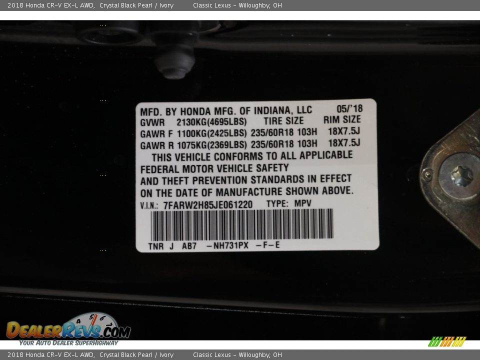2018 Honda CR-V EX-L AWD Crystal Black Pearl / Ivory Photo #23