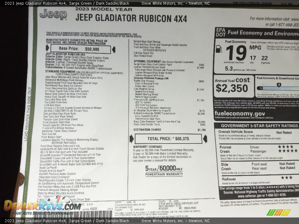 2023 Jeep Gladiator Rubicon 4x4 Window Sticker Photo #30
