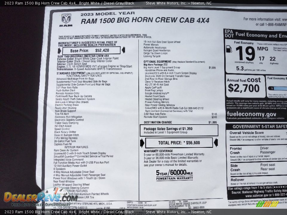 2023 Ram 1500 Big Horn Crew Cab 4x4 Bright White / Diesel Gray/Black Photo #27