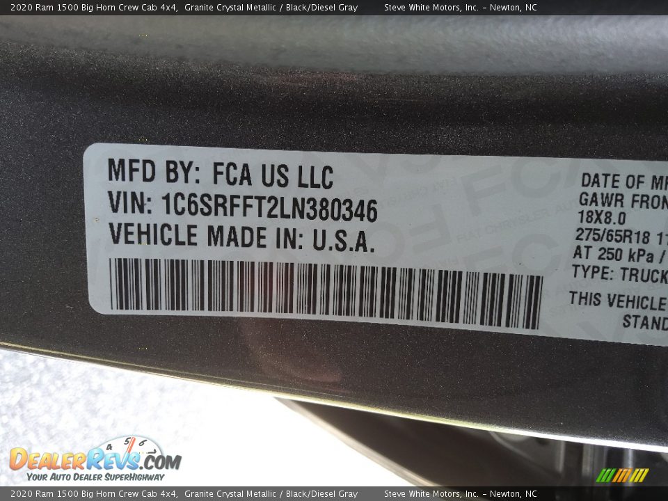 2020 Ram 1500 Big Horn Crew Cab 4x4 Granite Crystal Metallic / Black/Diesel Gray Photo #29