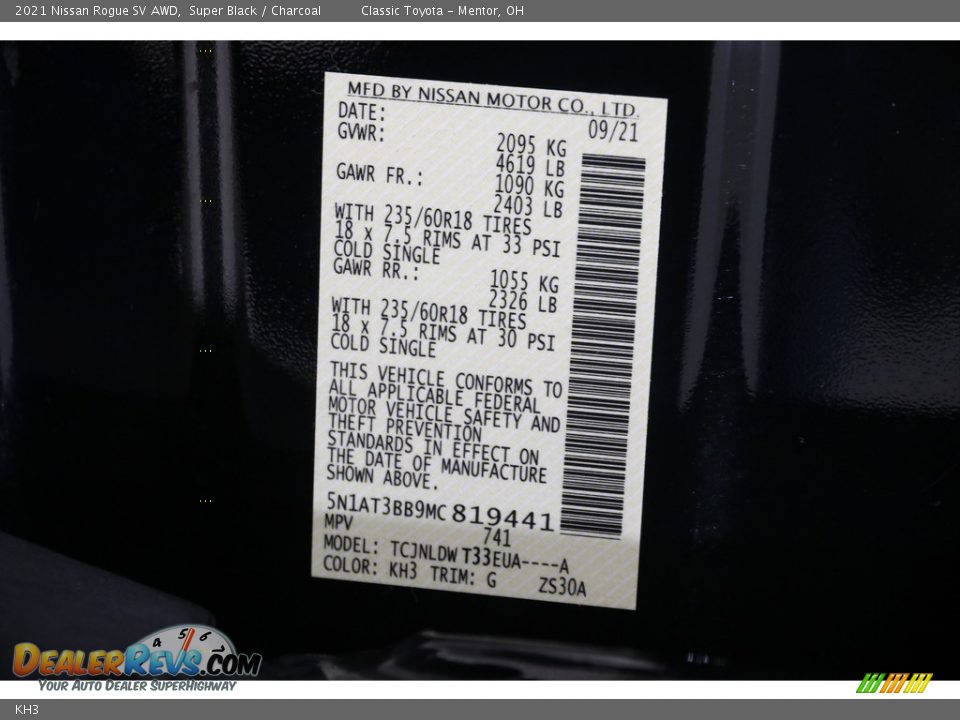 Nissan Color Code KH3 Super Black