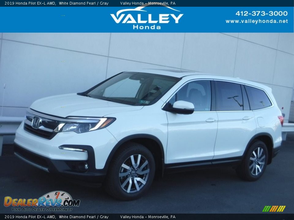 2019 Honda Pilot EX-L AWD White Diamond Pearl / Gray Photo #1