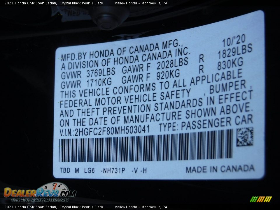 2021 Honda Civic Sport Sedan Crystal Black Pearl / Black Photo #29