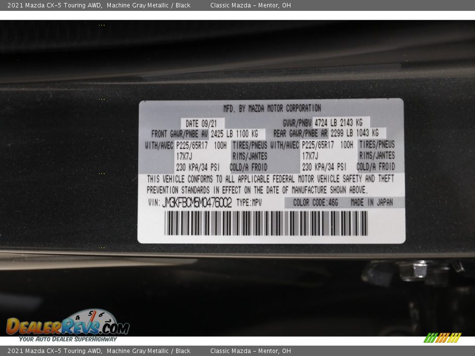 2021 Mazda CX-5 Touring AWD Machine Gray Metallic / Black Photo #21