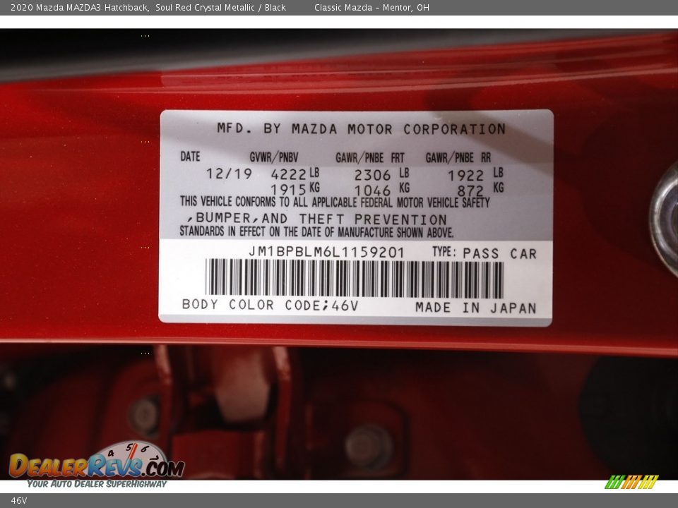 Mazda Color Code 46V Soul Red Crystal Metallic