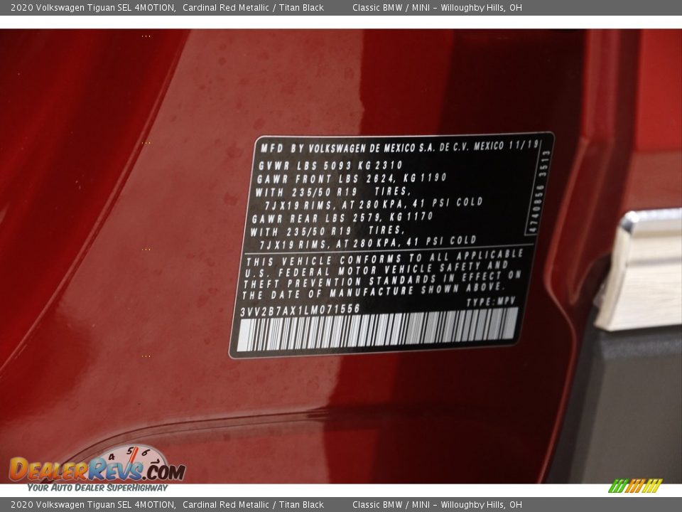2020 Volkswagen Tiguan SEL 4MOTION Cardinal Red Metallic / Titan Black Photo #21
