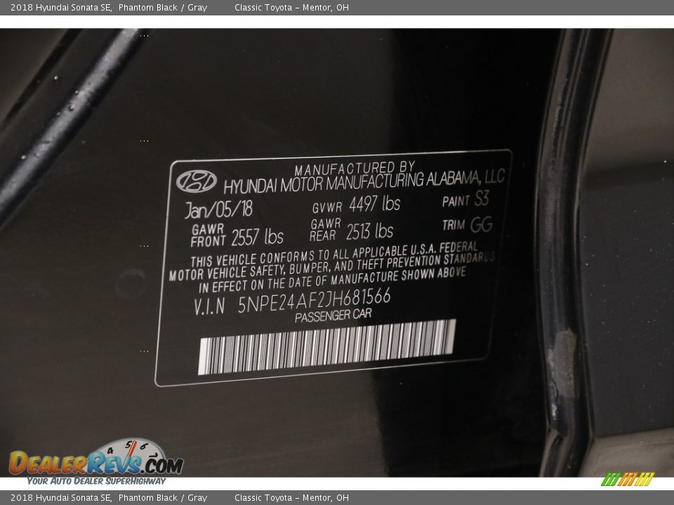 2018 Hyundai Sonata SE Phantom Black / Gray Photo #20
