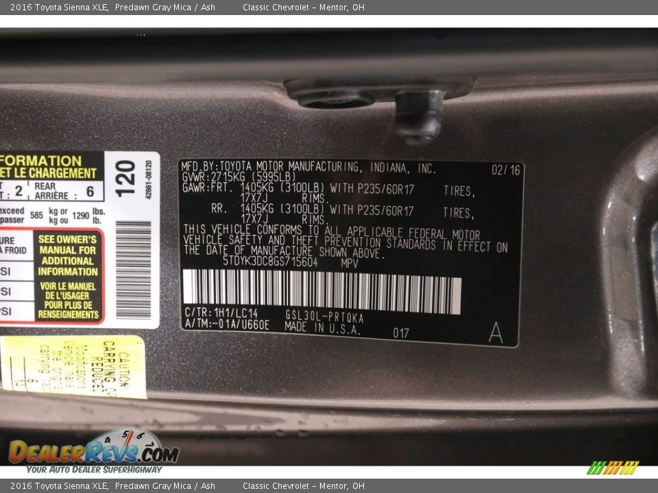 2016 Toyota Sienna XLE Predawn Gray Mica / Ash Photo #25