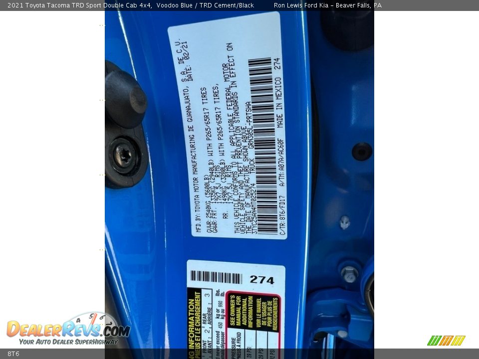 Toyota Color Code 8T6 Voodoo Blue