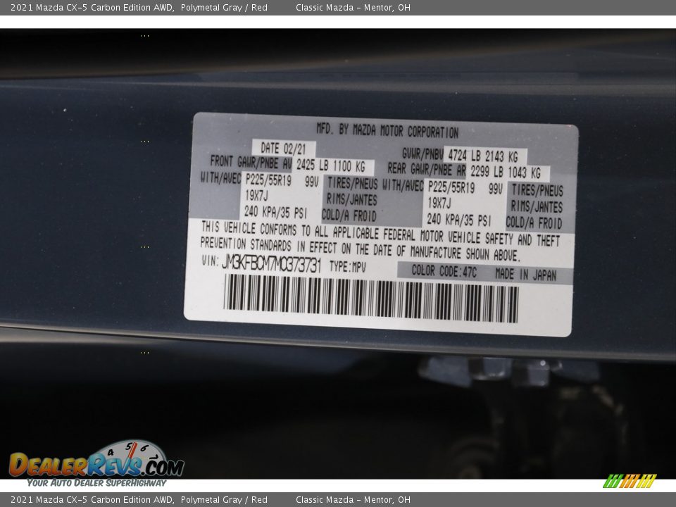 2021 Mazda CX-5 Carbon Edition AWD Polymetal Gray / Red Photo #21