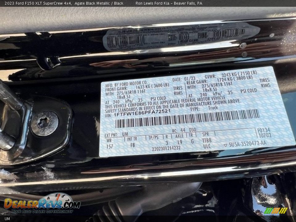 Ford Color Code UM Agate Black Metallic