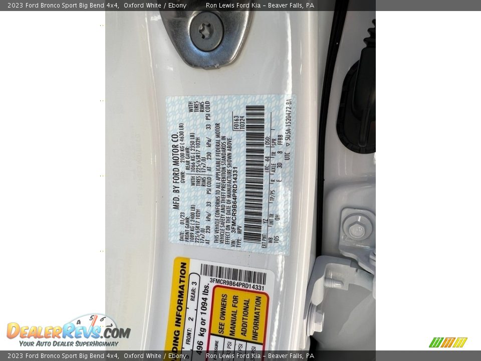 2023 Ford Bronco Sport Big Bend 4x4 Oxford White / Ebony Photo #19