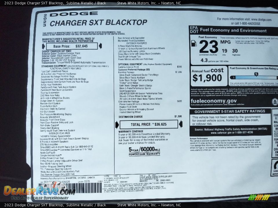 2023 Dodge Charger SXT Blacktop Window Sticker Photo #28