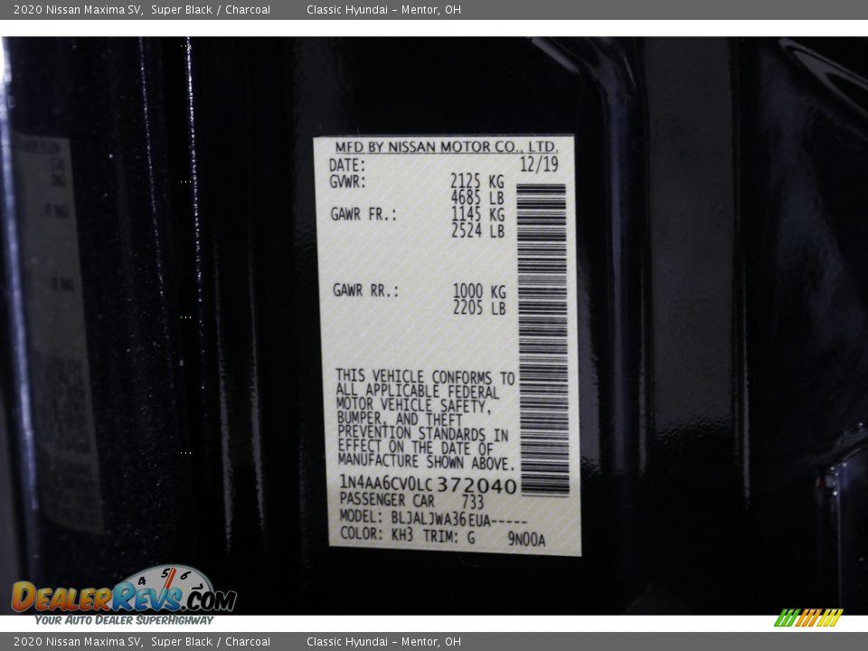 2020 Nissan Maxima SV Super Black / Charcoal Photo #23