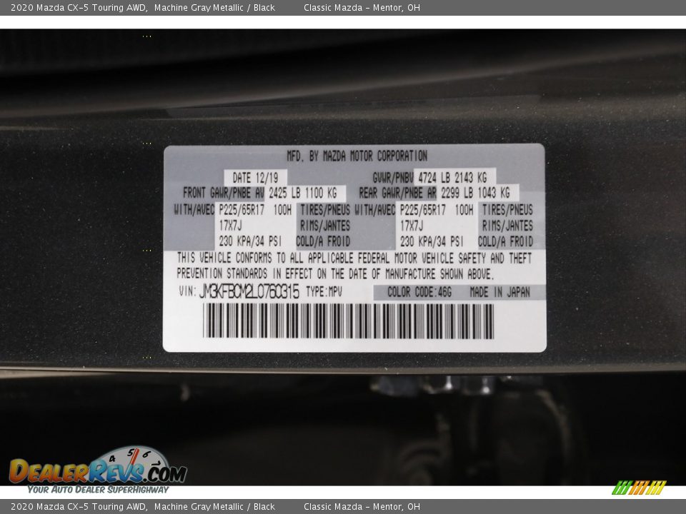 2020 Mazda CX-5 Touring AWD Machine Gray Metallic / Black Photo #21