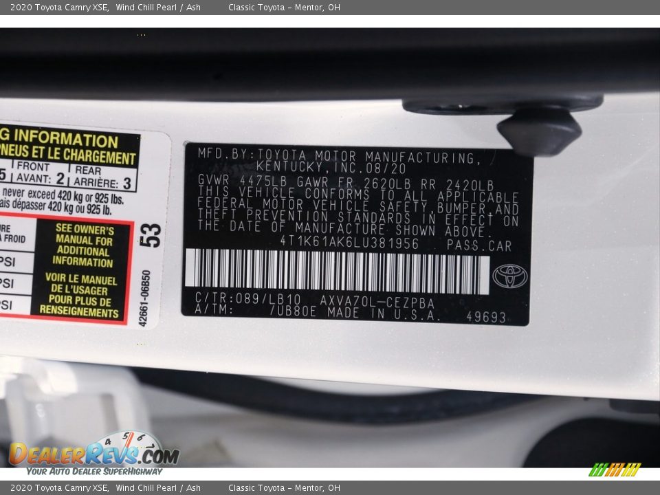 2020 Toyota Camry XSE Wind Chill Pearl / Ash Photo #21