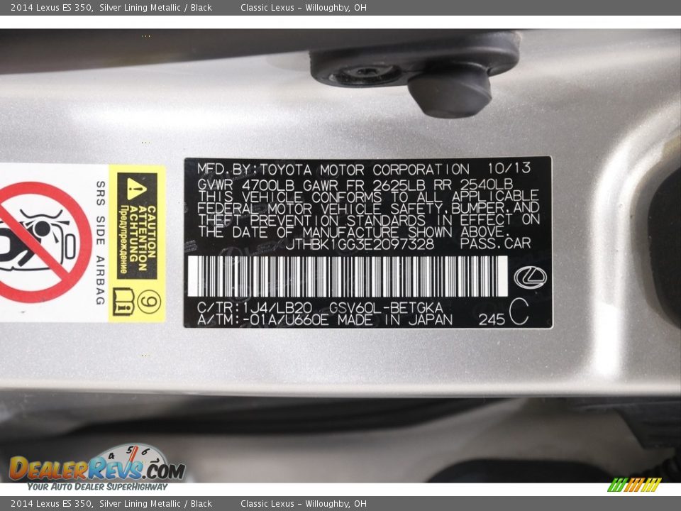 2014 Lexus ES 350 Silver Lining Metallic / Black Photo #26