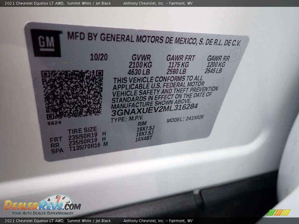 2021 Chevrolet Equinox LT AWD Summit White / Jet Black Photo #15