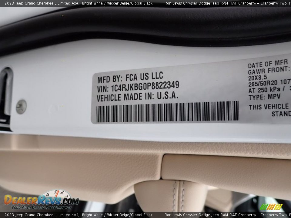 2023 Jeep Grand Cherokee L Limited 4x4 Bright White / Wicker Beige/Global Black Photo #20