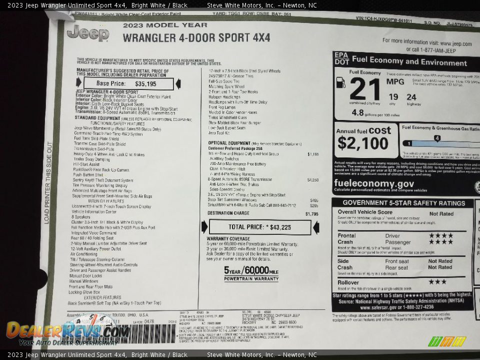 2023 Jeep Wrangler Unlimited Sport 4x4 Bright White / Black Photo #26